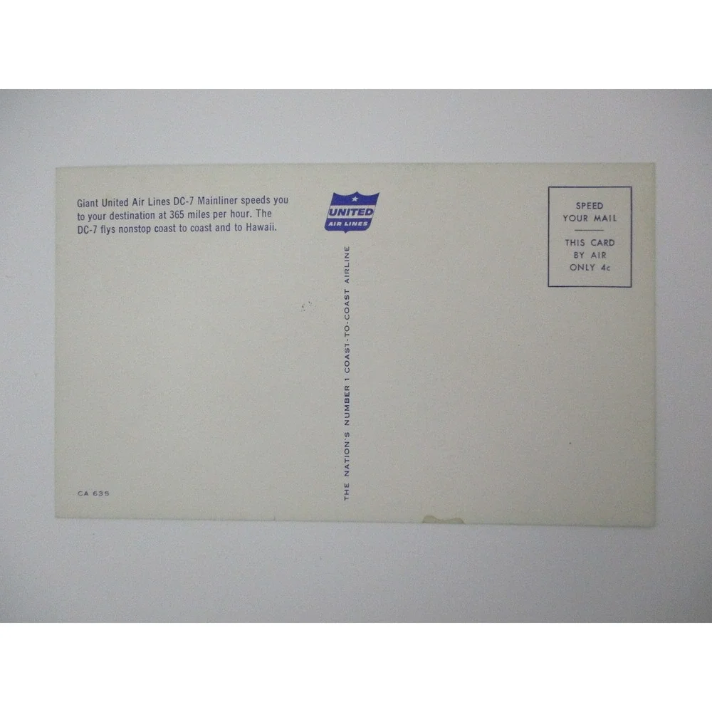 Vintage United Air Lines Postcard Giant DC-7 Mainliner Aircraft Aviation CA‎ 635